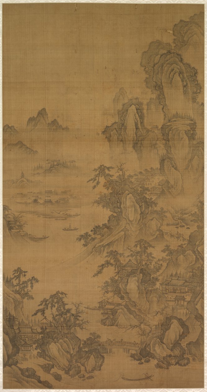 Bjergmarked, klart med stigende tåge af Korea, Joseon dynasty