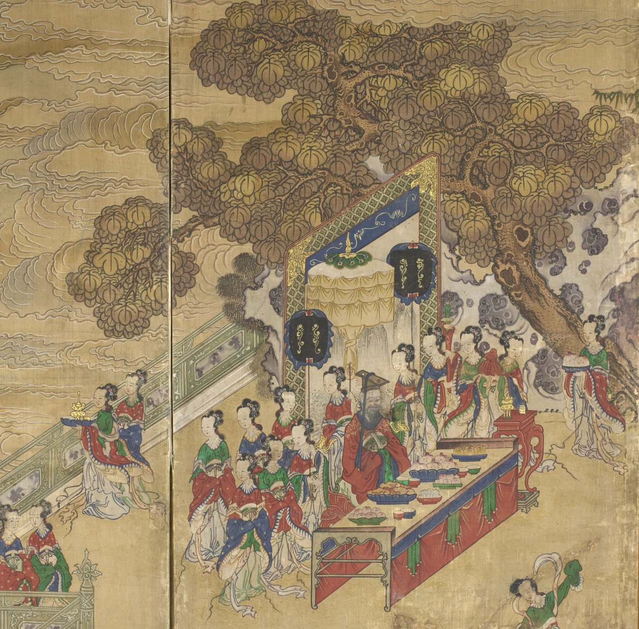 Dongwanggong, detalje fra The Banquet of Seowangmo, ca. 1800 (blæk, farve og guld på silke) af Korean School