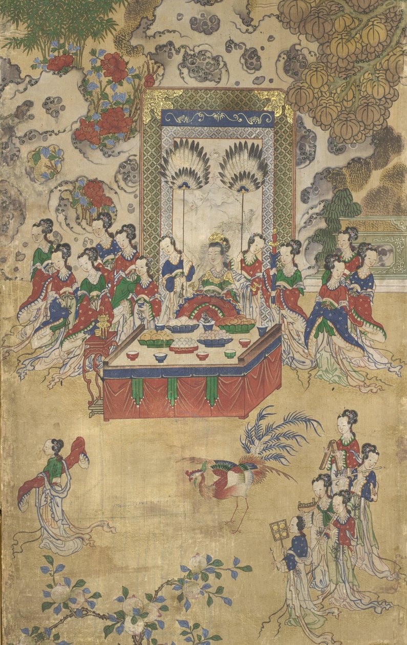 Seowangmo, detalje fra The Banquet of Seowangmo, ca. 1800 (blæk, farve og guld på silke) af Korean School