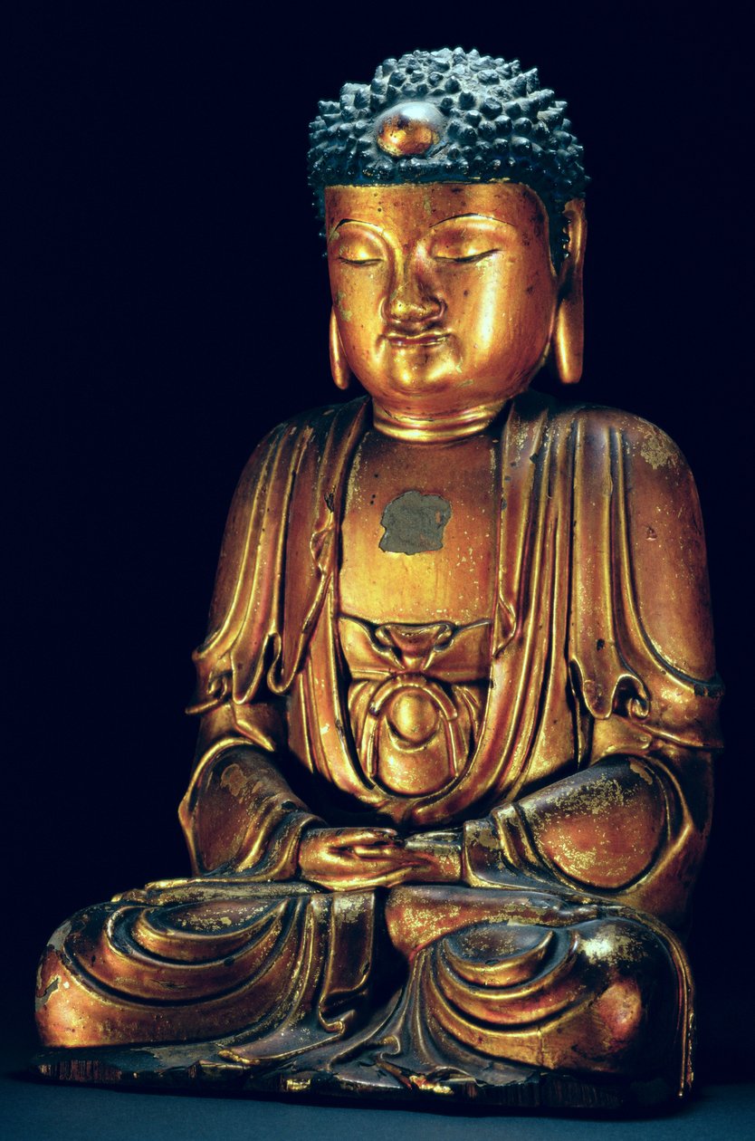 En figur af den siddende Buddha (guld lak) af Korean School