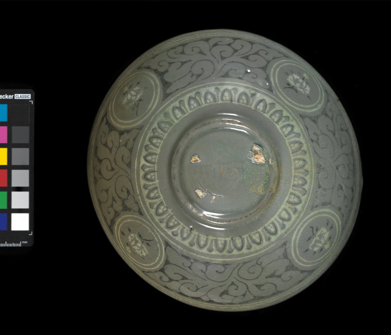 Skål med kraner og skyer, ca. 1150-1200 (celadonglaseret stentøj) af Korean School