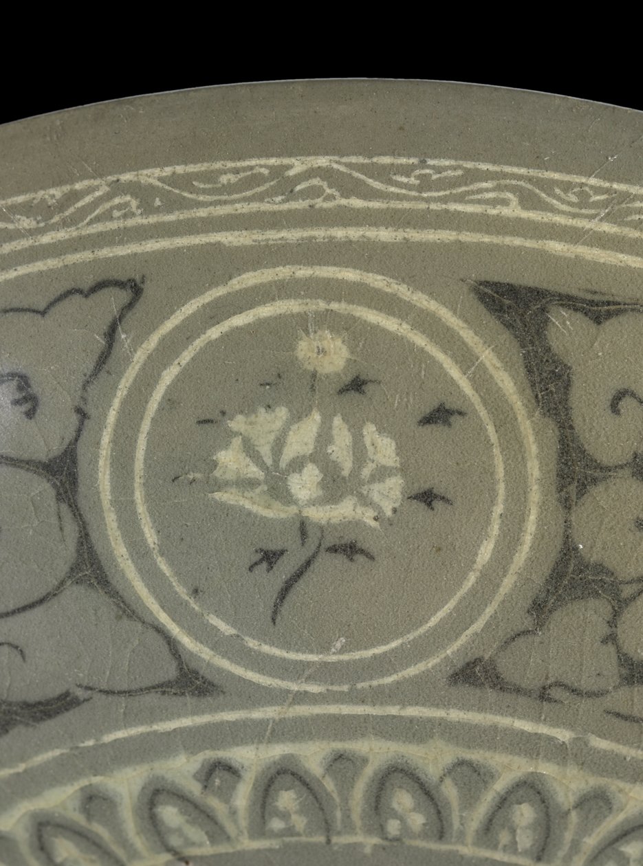 Skål med kraner og skyer, ca. 1150-1200 (celadonglaseret stentøj) af Korean School