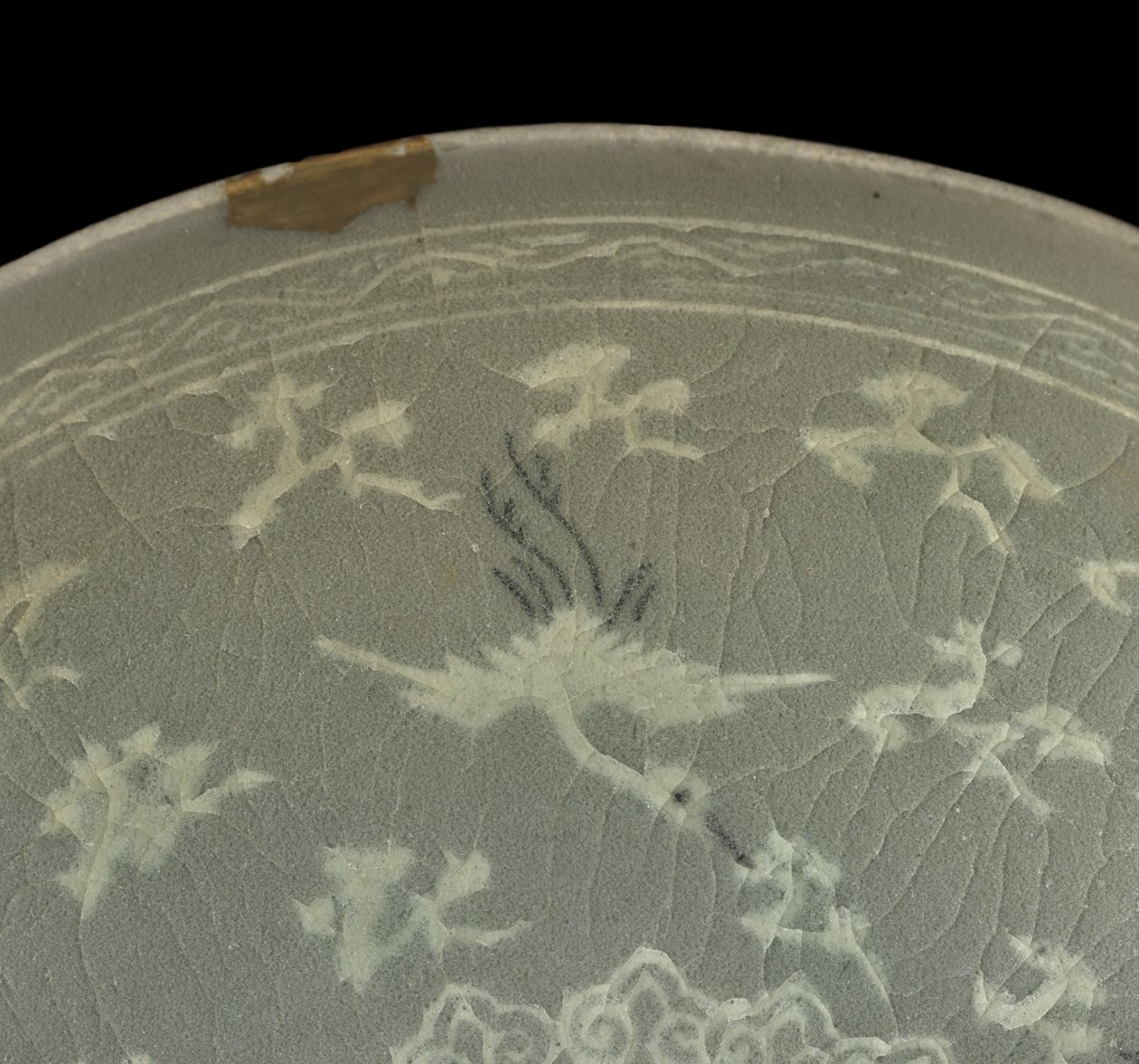 Skål med kraner og skyer, ca. 1150-1200 (celadon-glaseret stentøj) af Korean School
