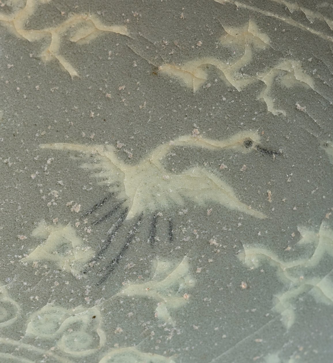 Skål med kraner og skyer, ca. 1150-1200 (celadon-glaseret stentøj) af Korean School