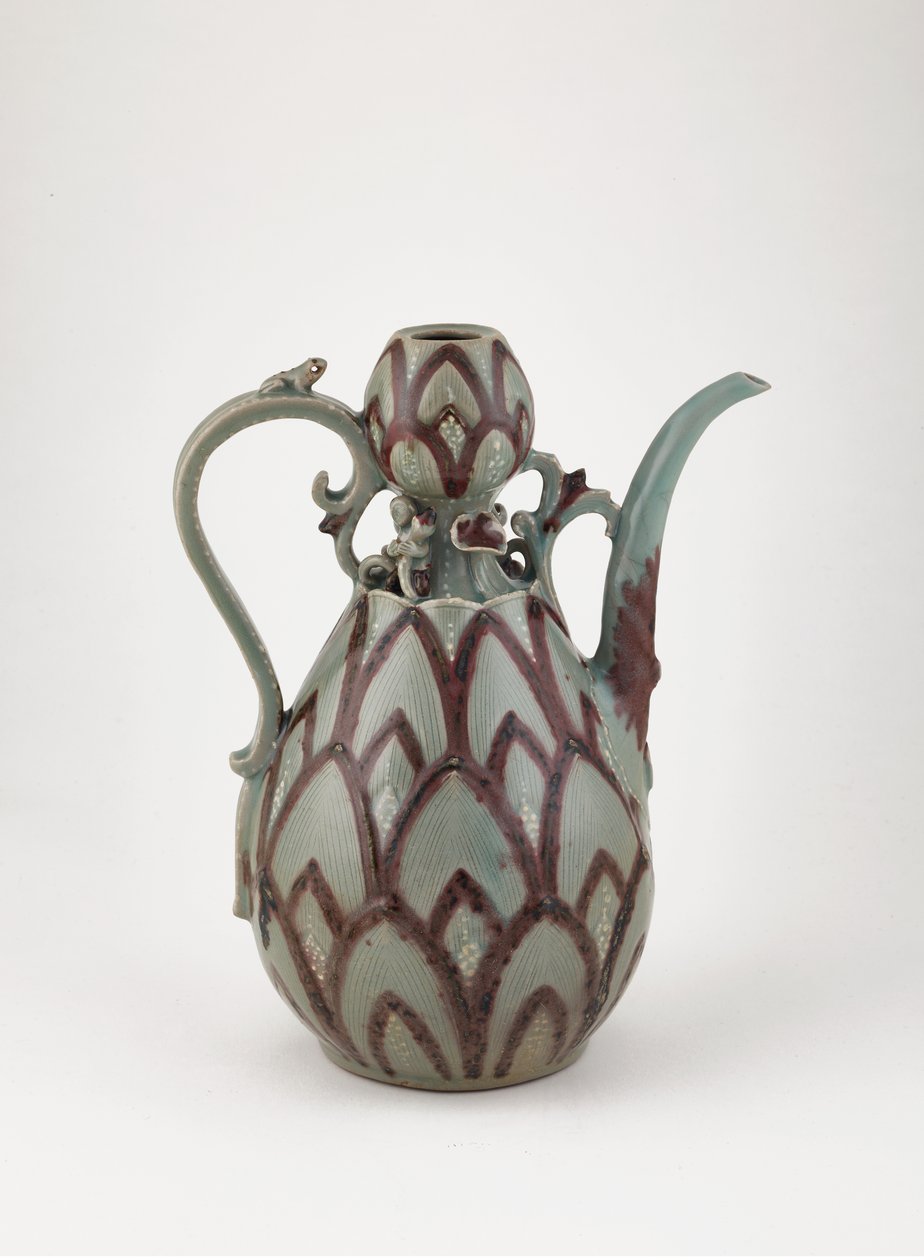 Ewer, midten af 1200-tallet (stentøj med kobberrødt pigment og hvid slip under celadon glasur) af Korean School