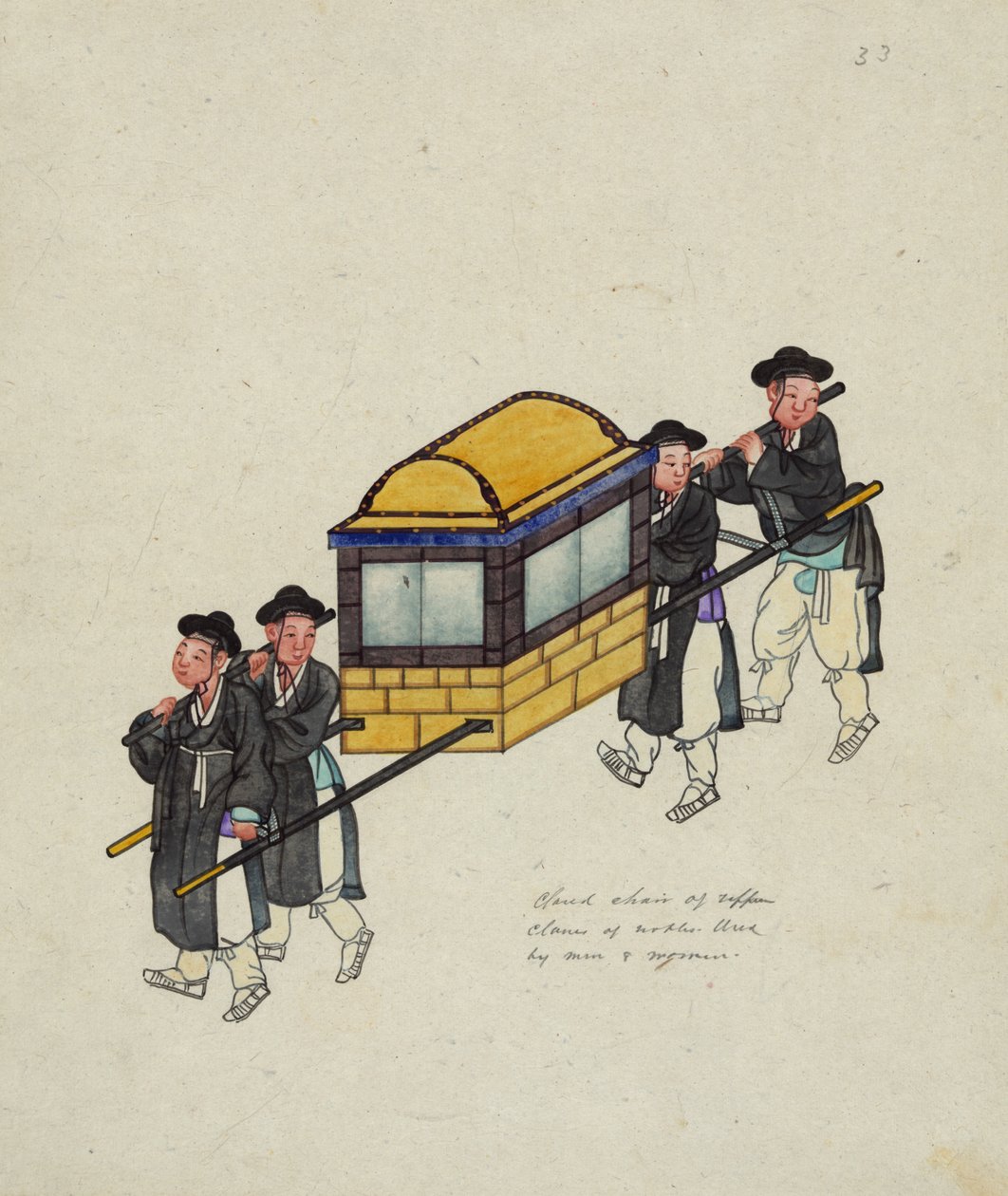 Fire portører med en embedsmand i en "gama" eller palanquin, ca. 1890 af Korean School