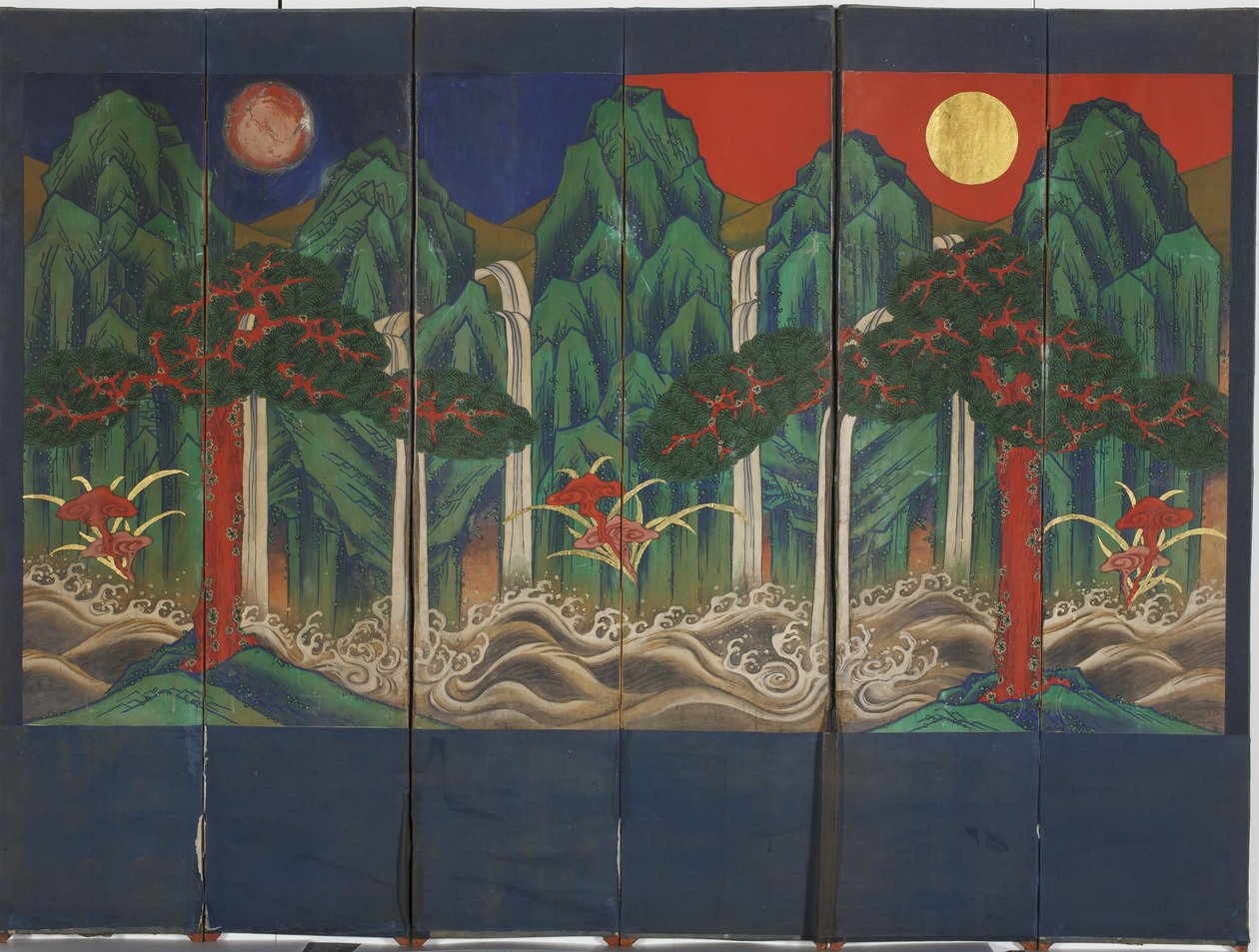 Landskab (tempera og bladguld på panel) af Korean School