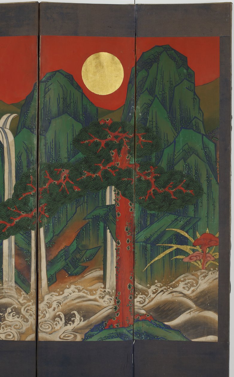 Landskab (tempera og bladguld på panel) af Korean School