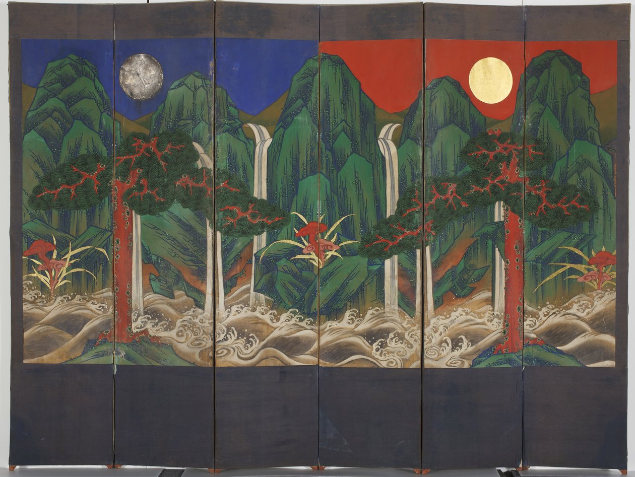 Landskab (tempera og bladguld på panel) af Korean School