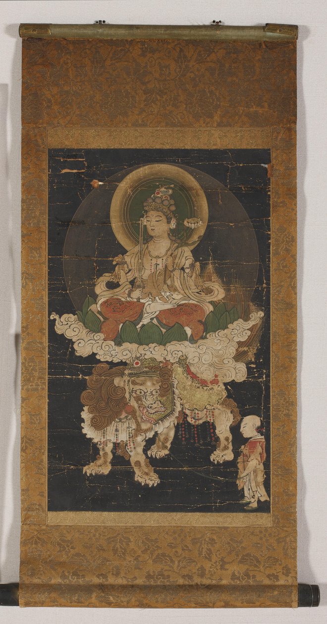 Manjushri (farve på silke, monteret som en hængende rulle) af Korean School