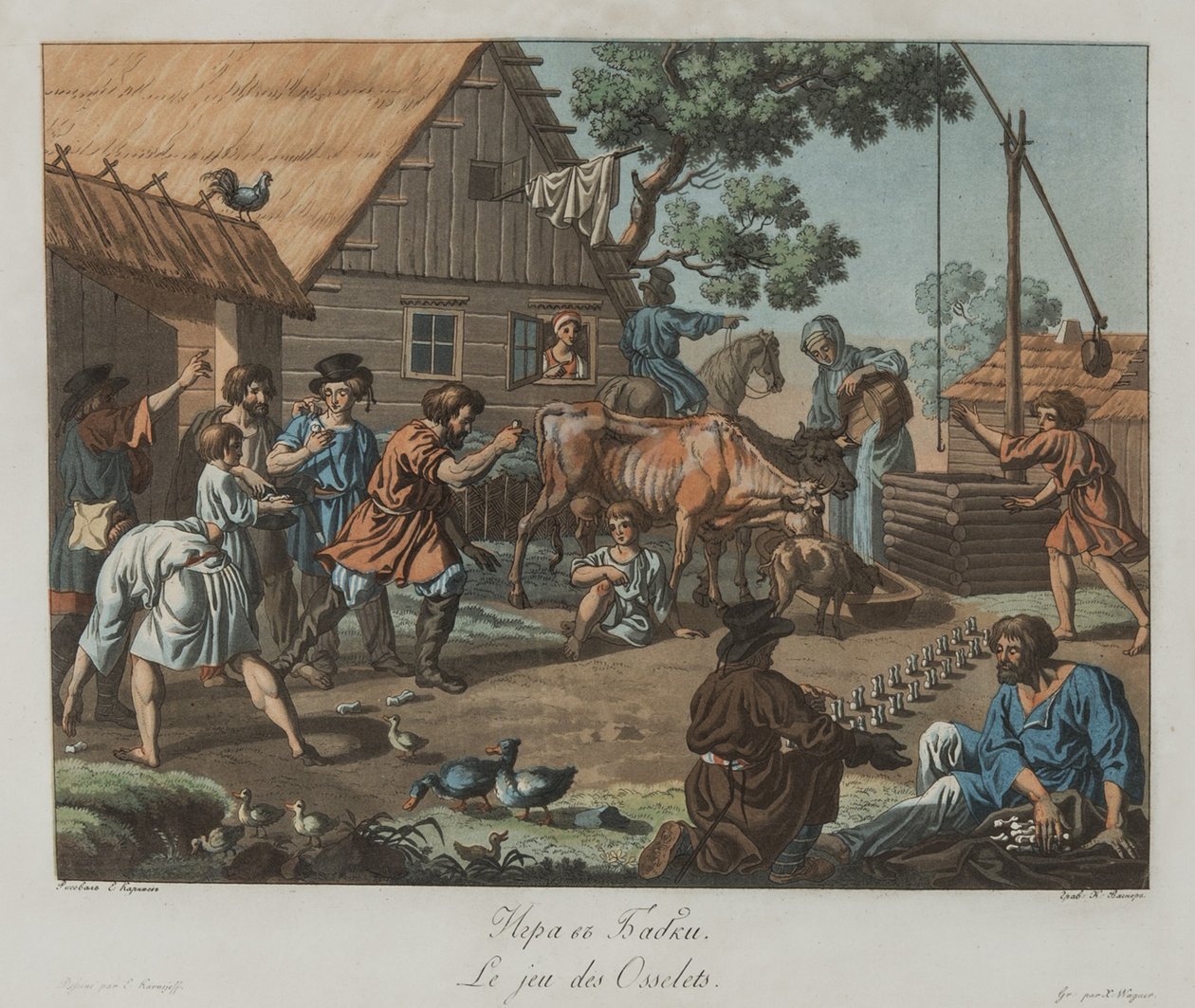 Drenge spiller Knucklebones Babki, ca 1812 af Korneev