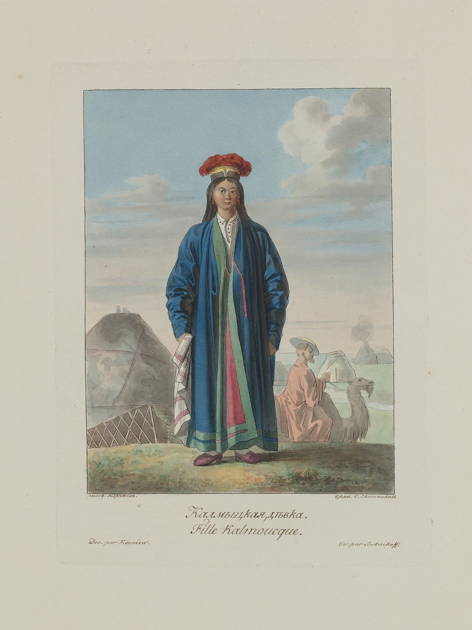 Kalmyk pige. Fra Folkene i Rusland, 1812 af Korneev