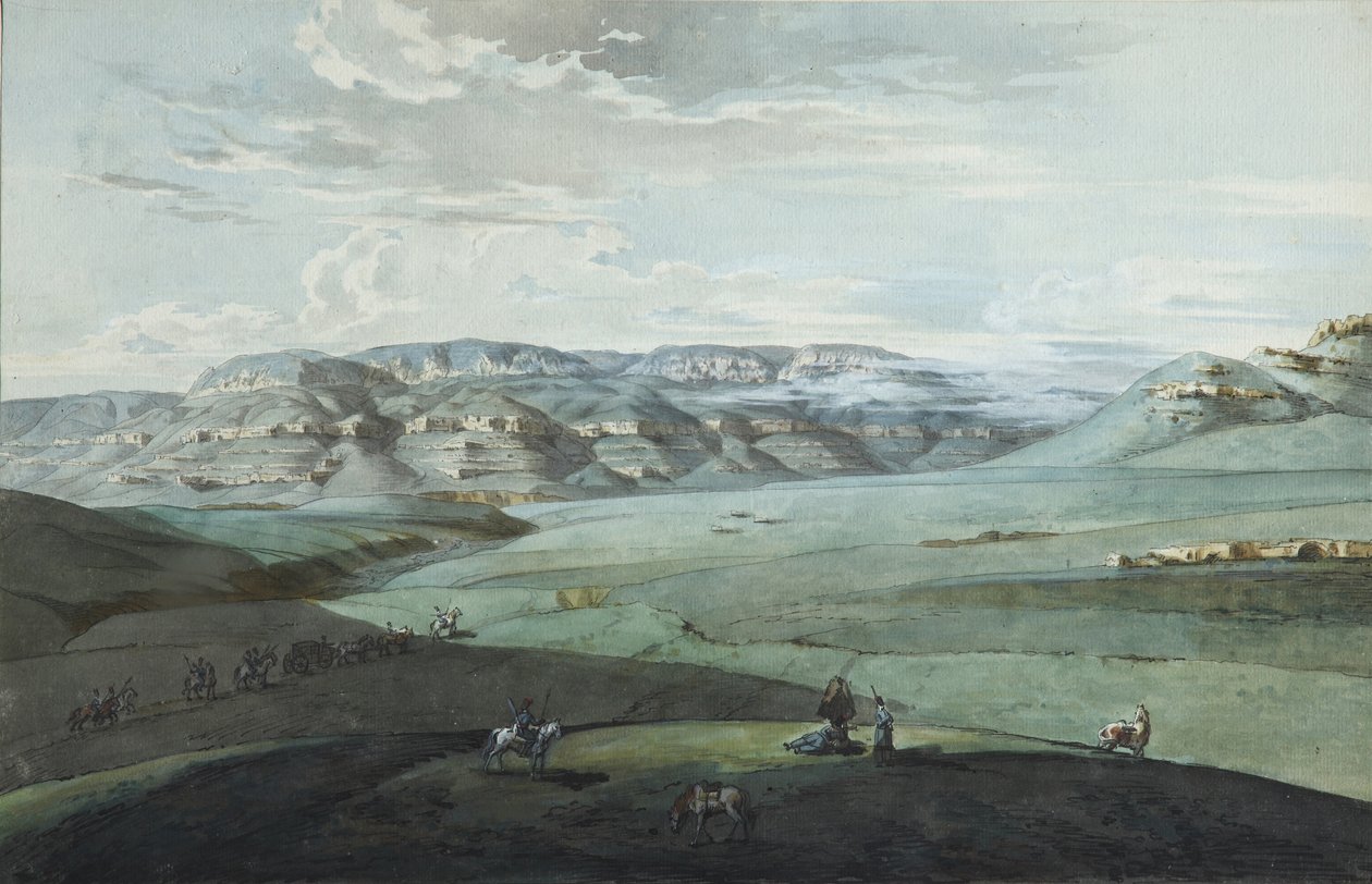 Udsigt over kaukasisk mineralvand og Kislovodsk-fæstningen, 1805 af Korneev