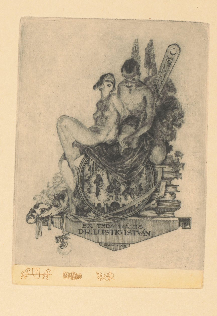 Der er ex libris til István Luszt Eks teatralsk dr. István Lustig (titel på objekt) af Kornél Révész