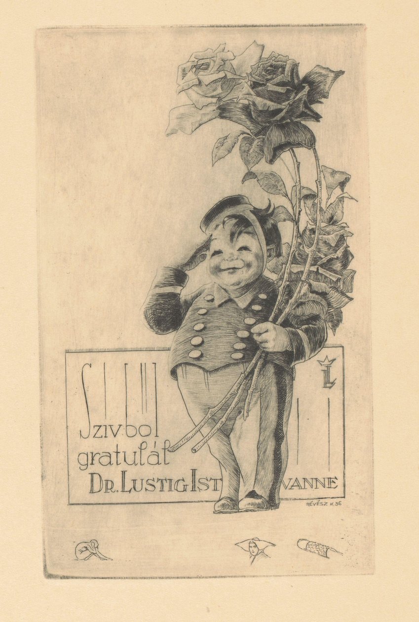 Tillykke til Istvan Lusztig Hjertelig tillykke Dr. István Lustig (titel på objekt) af Kornél Révész