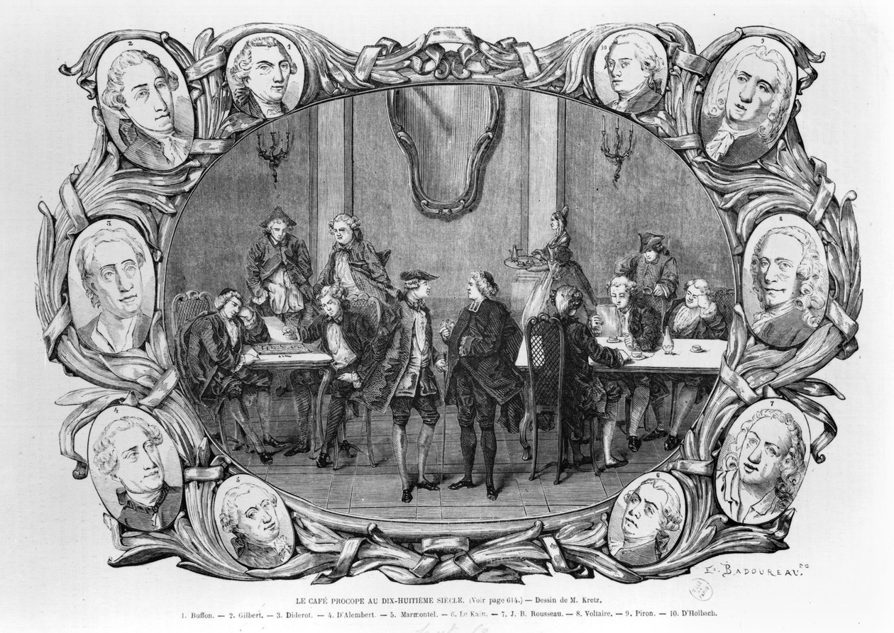 The Cafe Procope, graveret af Jean Francois Badoureau (f.1789) af Kretz