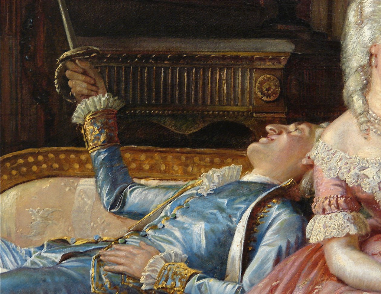 Scene fra Christian VIIs hof, detalje af Kristian Zahrtmann