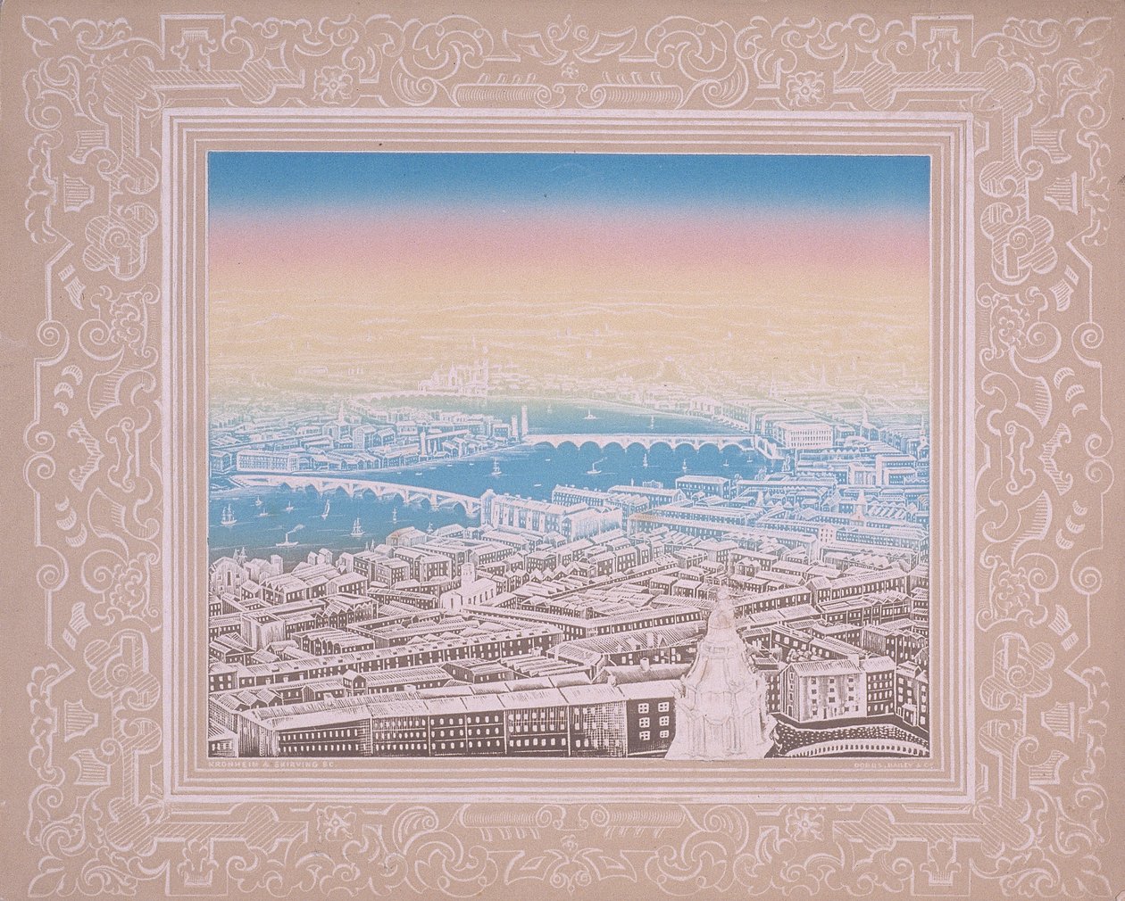 Luftfoto af London, der viser Waterloo Bridge og Blackfriars Bridge, c1845. af Kronheim and Co