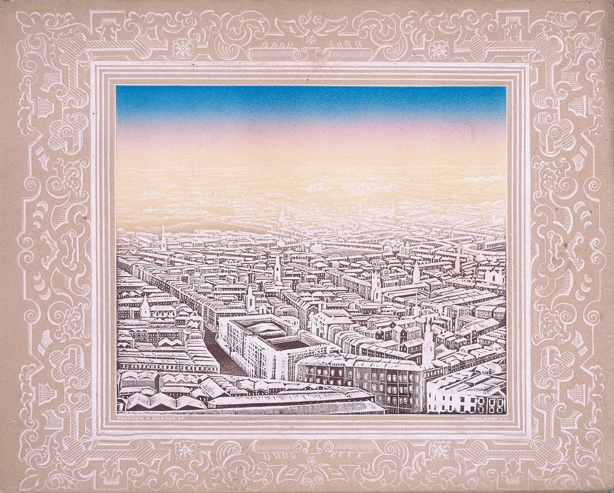 Luftfoto af London med dekorativ kant, c1845 af Kronheim and Co
