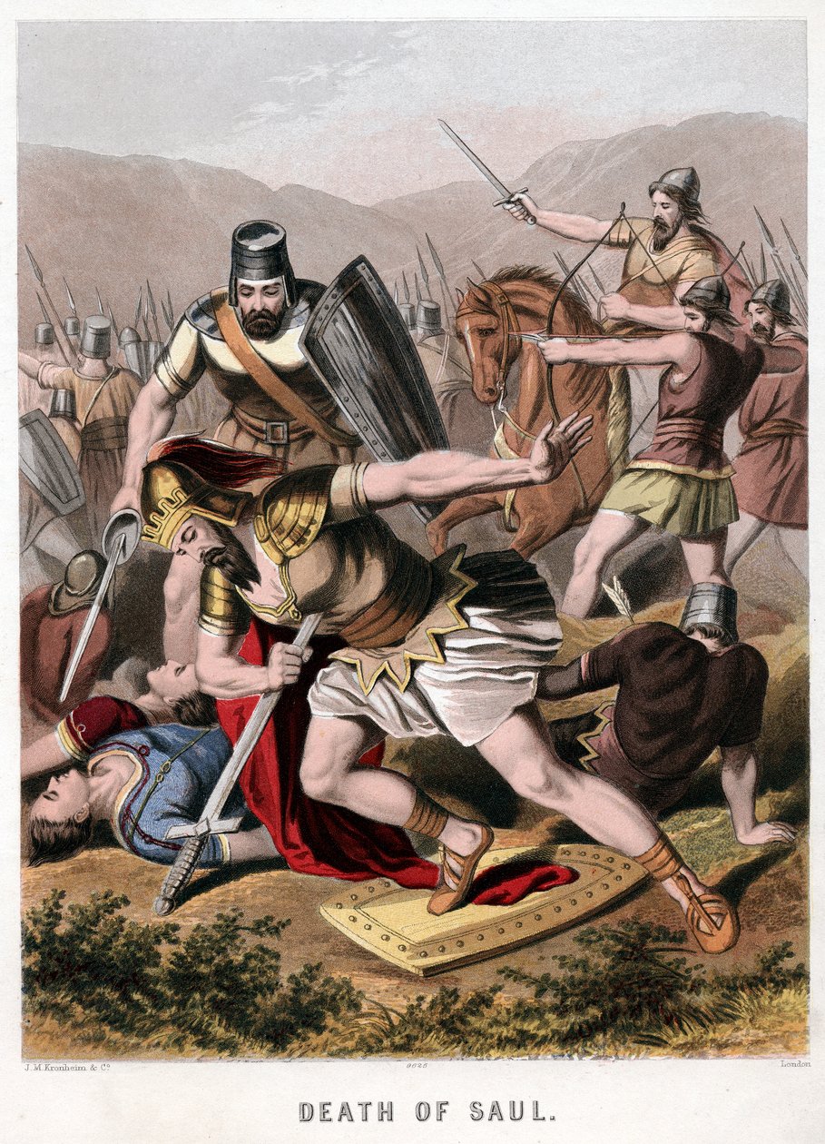 Saul og hans våbendragers død i kamp med filistrene, 1870 af Kronheim and Co