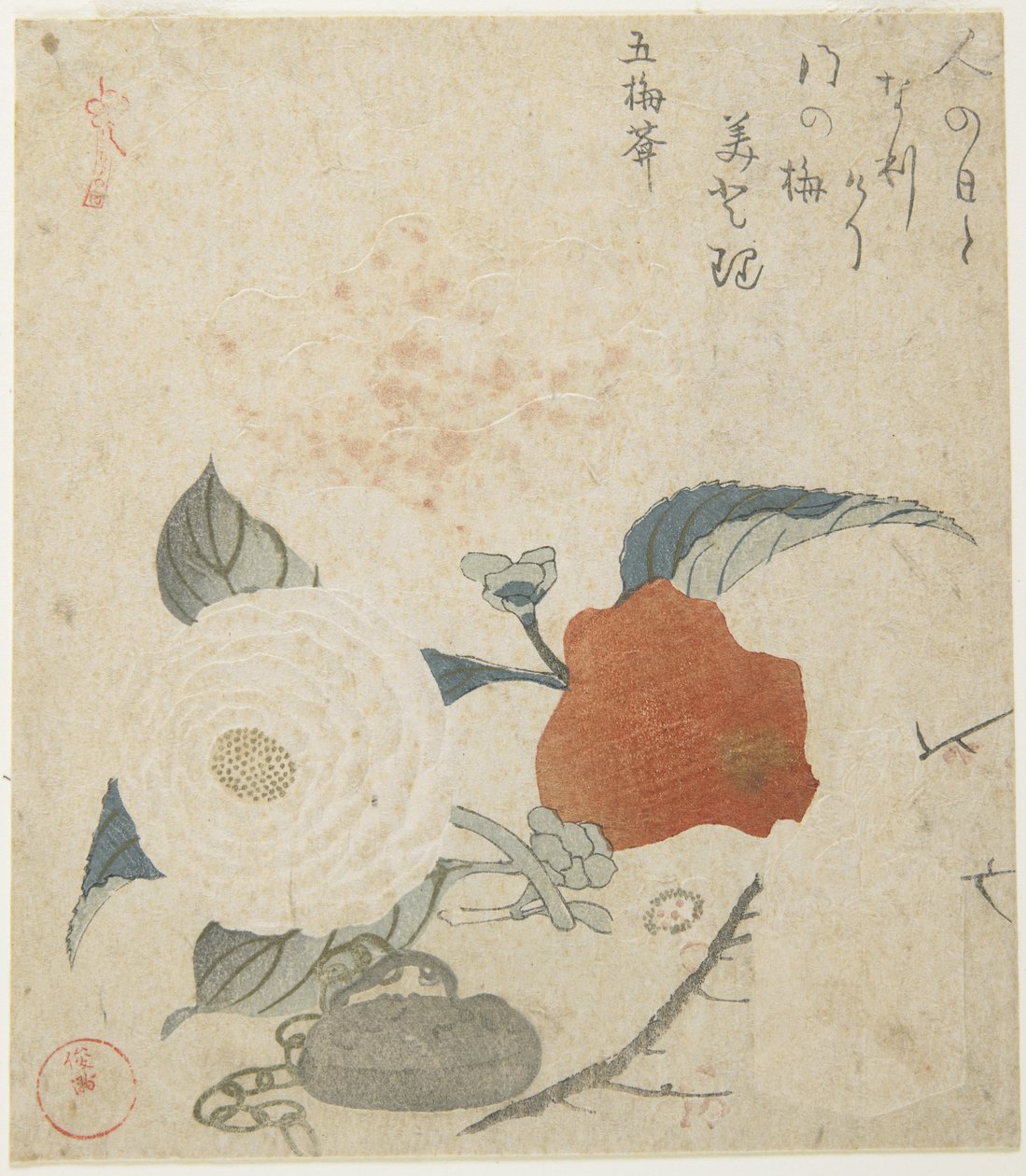 (Blummegren, en pæonblomst og et metalforsegling), 1816 af Kubo Shunman