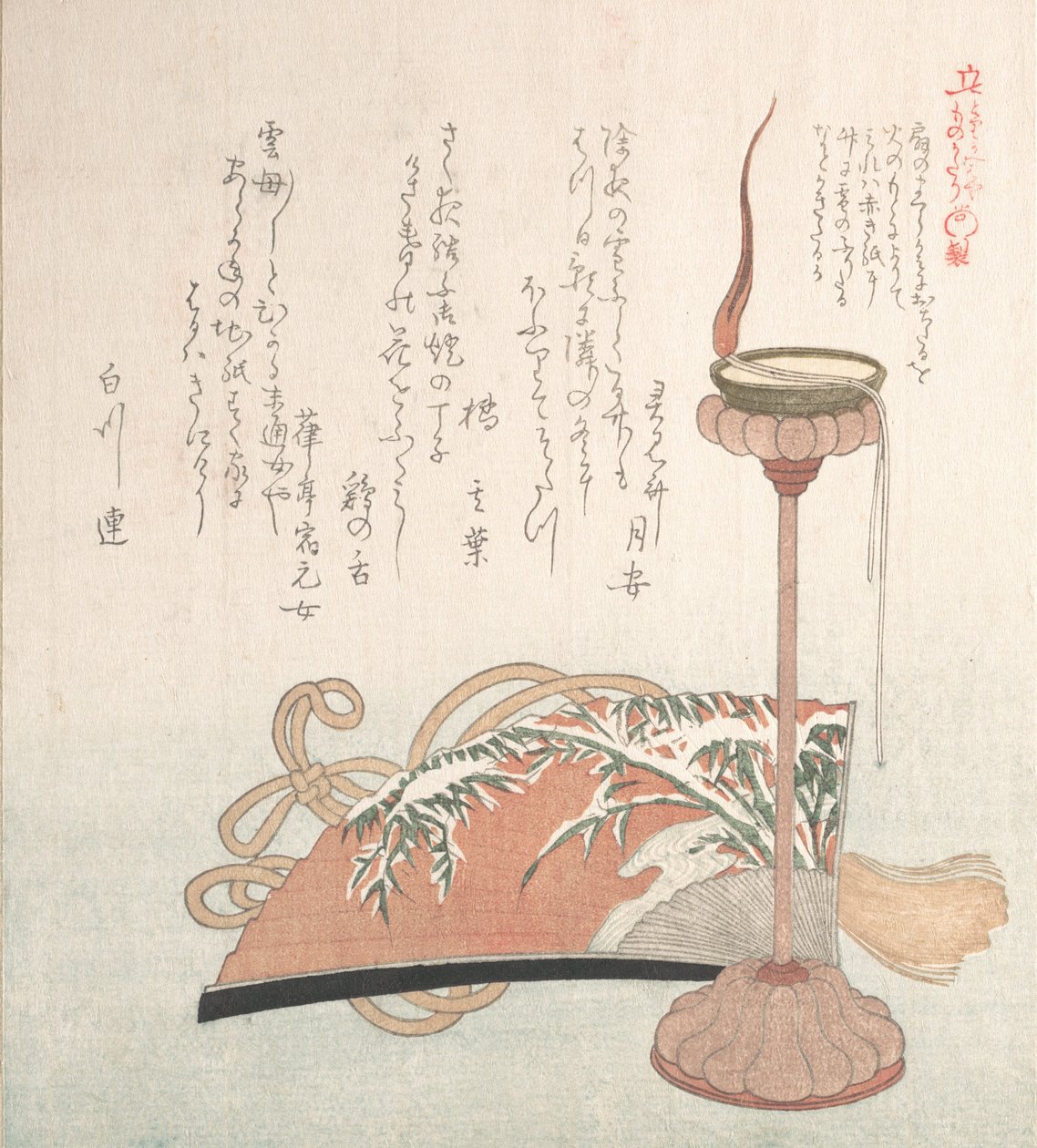 Lysestand og vifte, 1800-tallet. af Kubo Shunman