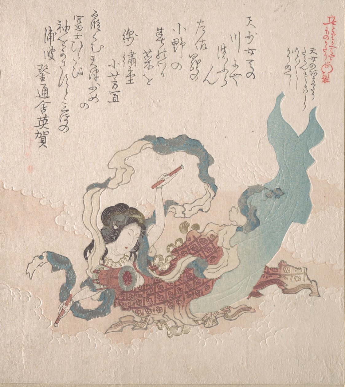 Pige i form af en guddommelighed, der slår på tromme, 1800-tallet. af Kubo Shunman