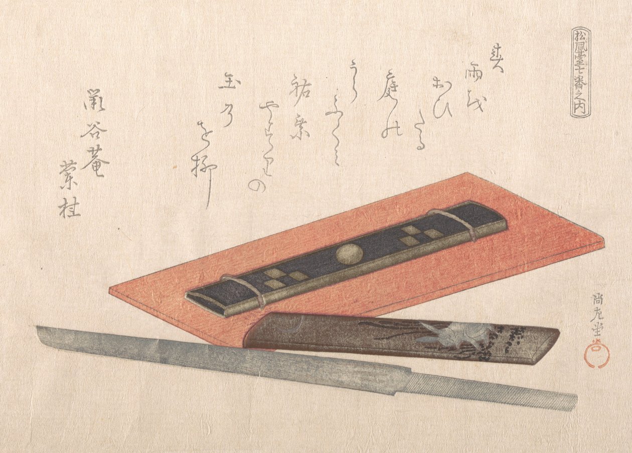 Kniv og to knivskafter, 1800-tallet. af Kubo Shunman