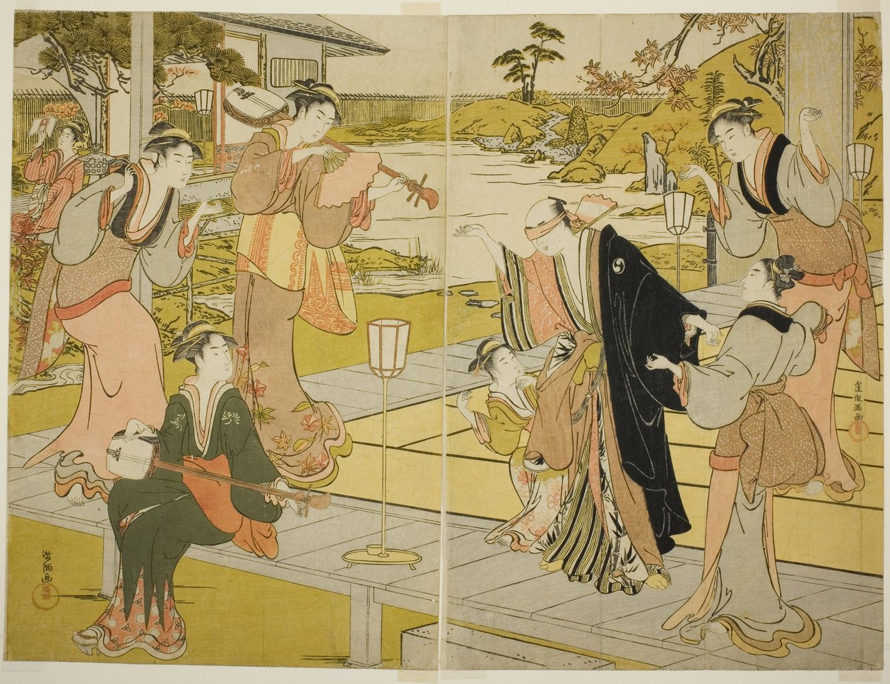 Oboshi Yuranosuke på Ichiriki Teahouse, fra scene VII i Storehouse of Loyal Retainers af Kubo Shunman
