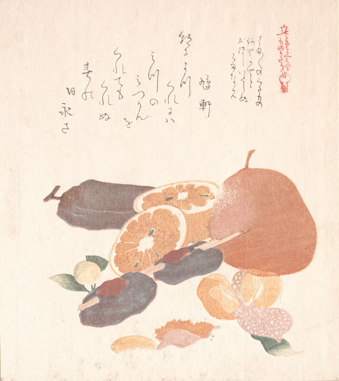 Appelsiner og tørrede persimmoner, 1800-tallet. af Kubo Shunman