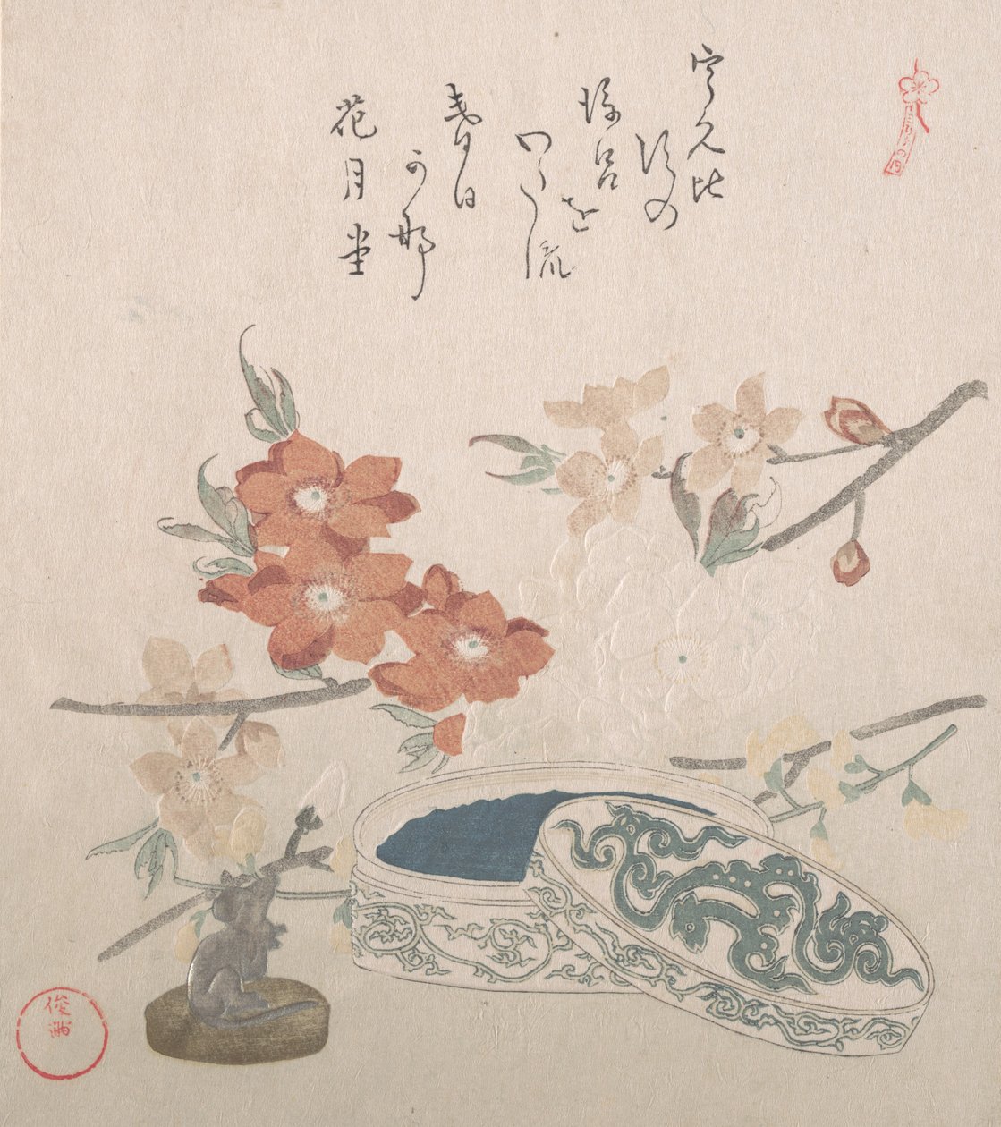 Peach Blossoms, a Seal and a Seal-box, 1800-tallet. af Kubo Shunman