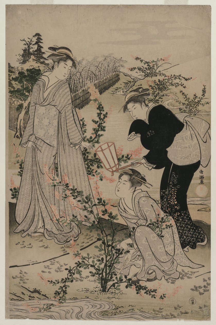 Kvinder skærer grene af Bush Clover; Noji Tama-floden i Omi-provinsen, fra en unavngiven serie af de seks Tama-floder af Kubo Shunman