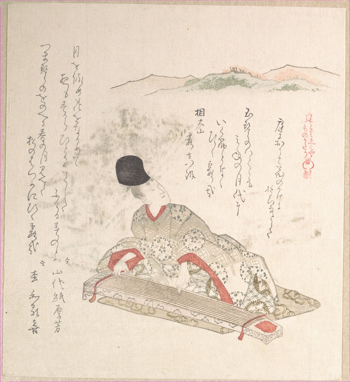 Ung adelsmand, der spiller på koto (harpe) af Kubo Shunman