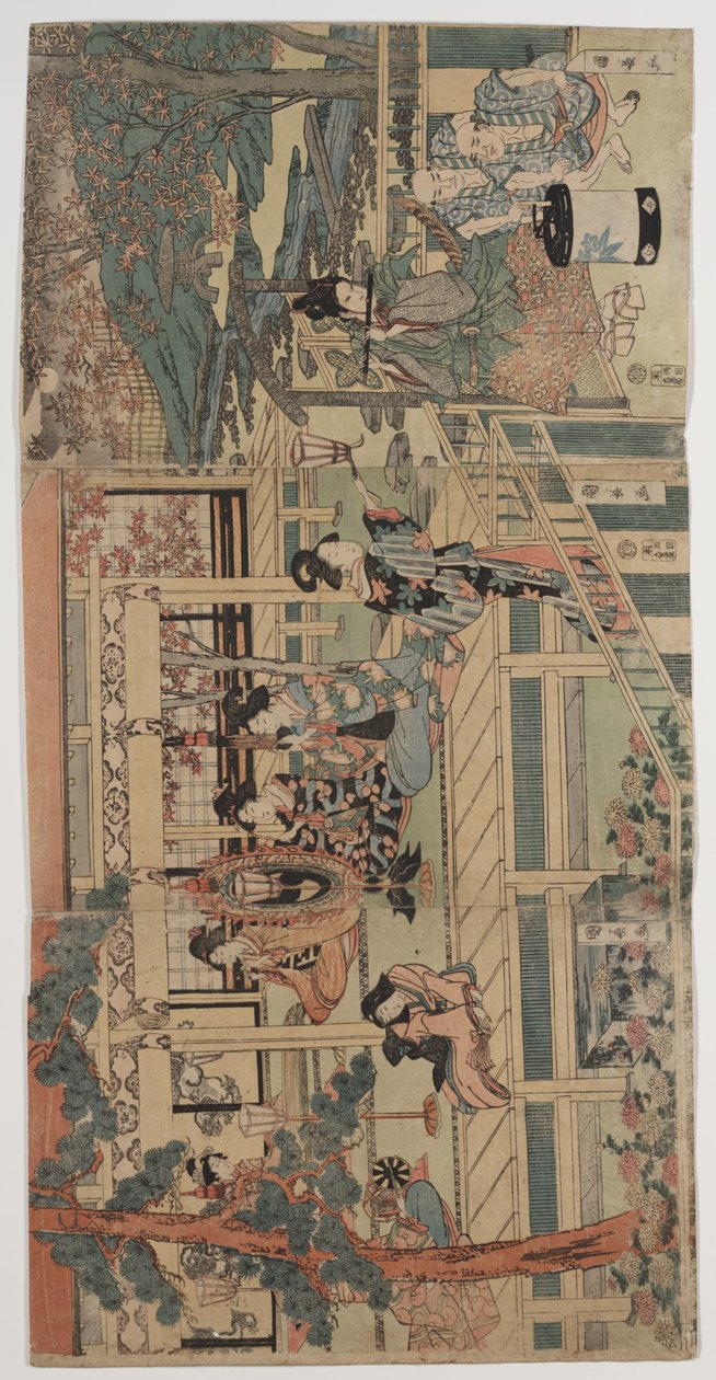 Forbipasserende nyder en aftenkoncert (farvet træsnit) af Kuninaga Utagawa