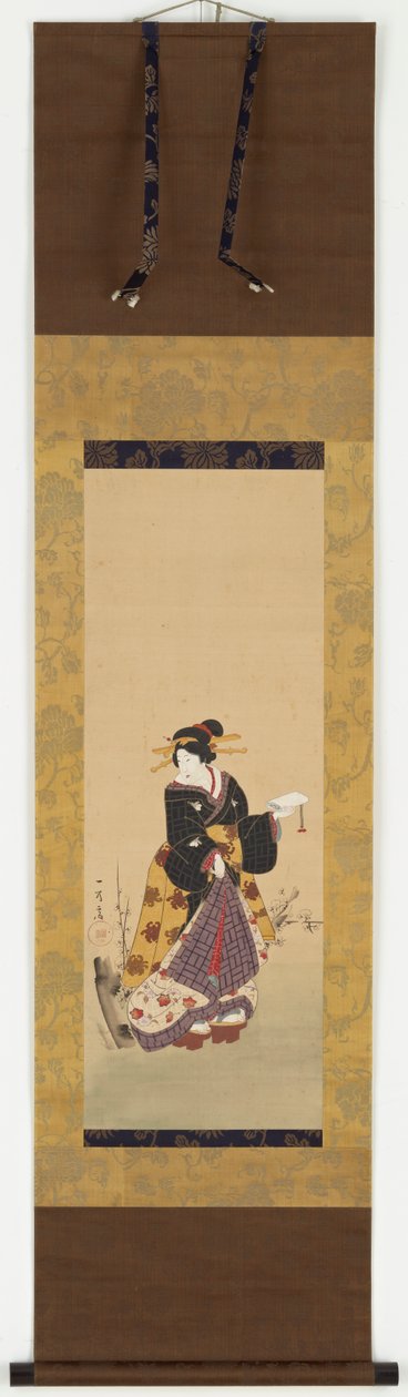 En Oiran stående ved et blommetræ af Kuniyuki Utagawa