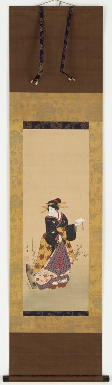 En Oiran stående ved et blommetræ, midten af det 19. århundrede. af Kuniyuki Utagawa
