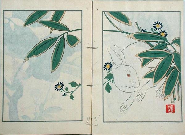 Kaninen, fra en samling af kunstnerens værk udgivet af Kobyashi Bunscichi i 1901 (træblok i farver) af Kurokawa Yasusada Kigyoku