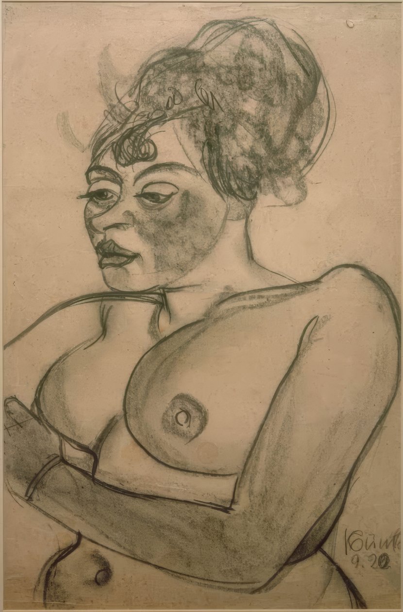 Halvnøgen kvinde med hårknold af Kurt Günther