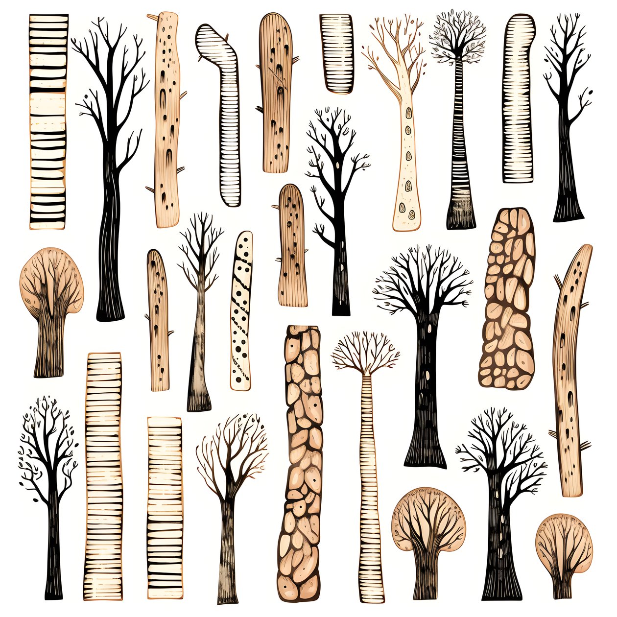 Træstammesektioner, boho-clipart, boho-tegnemønstre, boho-stamme 2 af Kurt Heppke