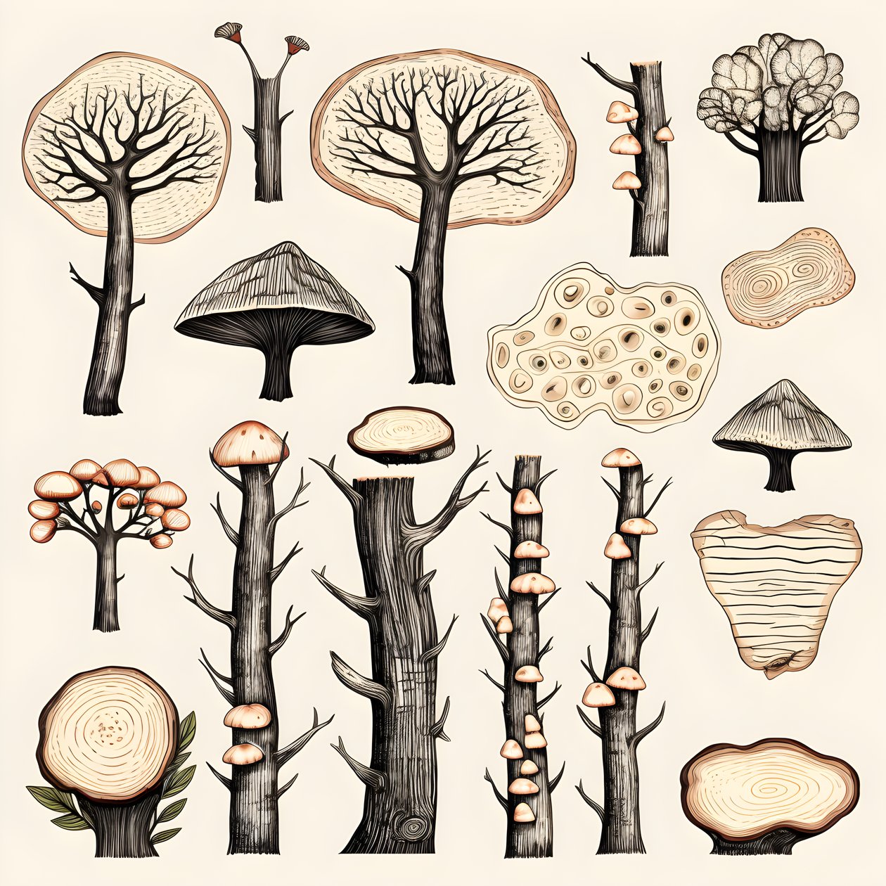 Træstammesektioner, boho-clipart, boho-tegnemønstre, boho-stamme 3 af Kurt Heppke