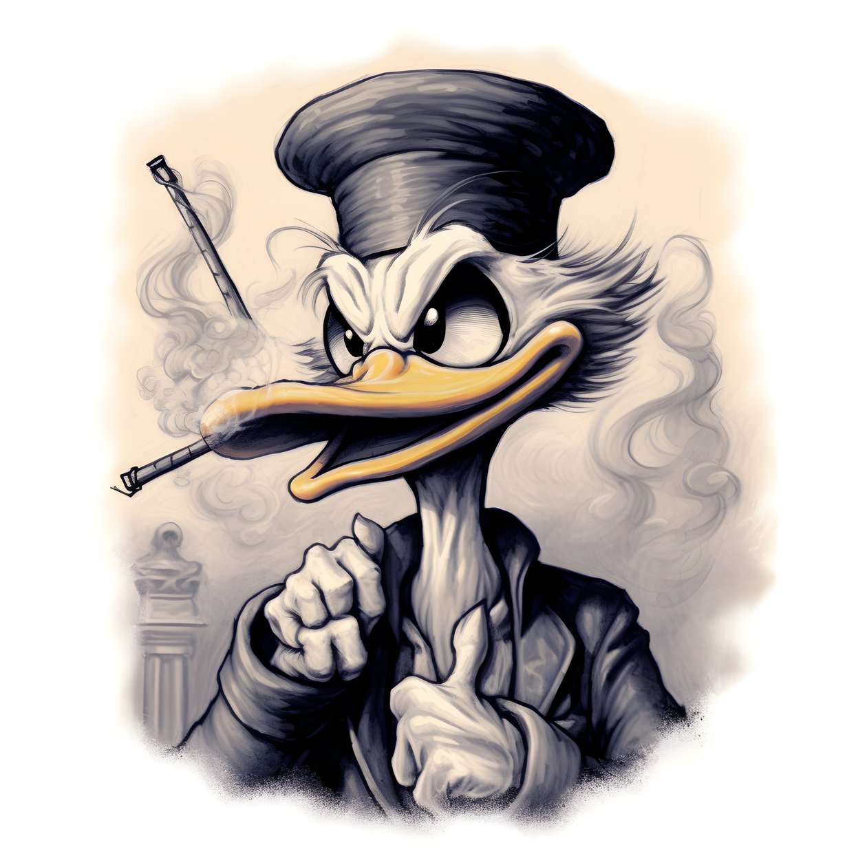 Joakim McDuck, der ryger en stor marihuana-joint 3 af Kurt Heppke