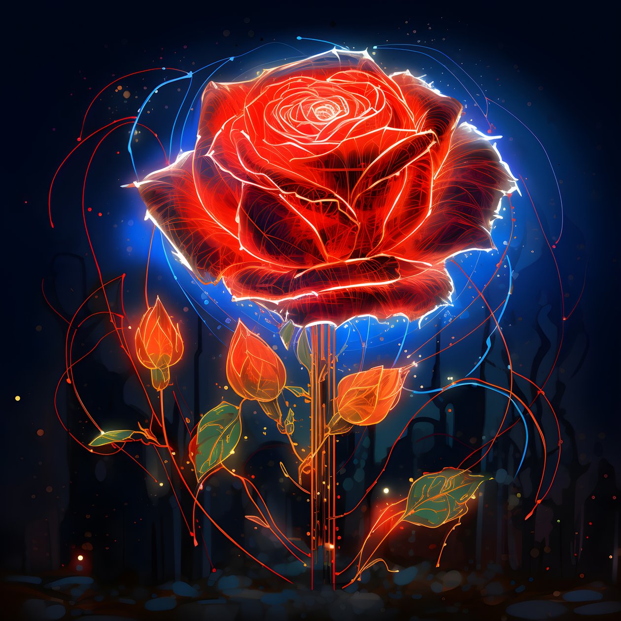 En skitse af en blomstrende rød rose, med kun én blomst og nogle detaljerede linjer 2 af Kurt Heppke