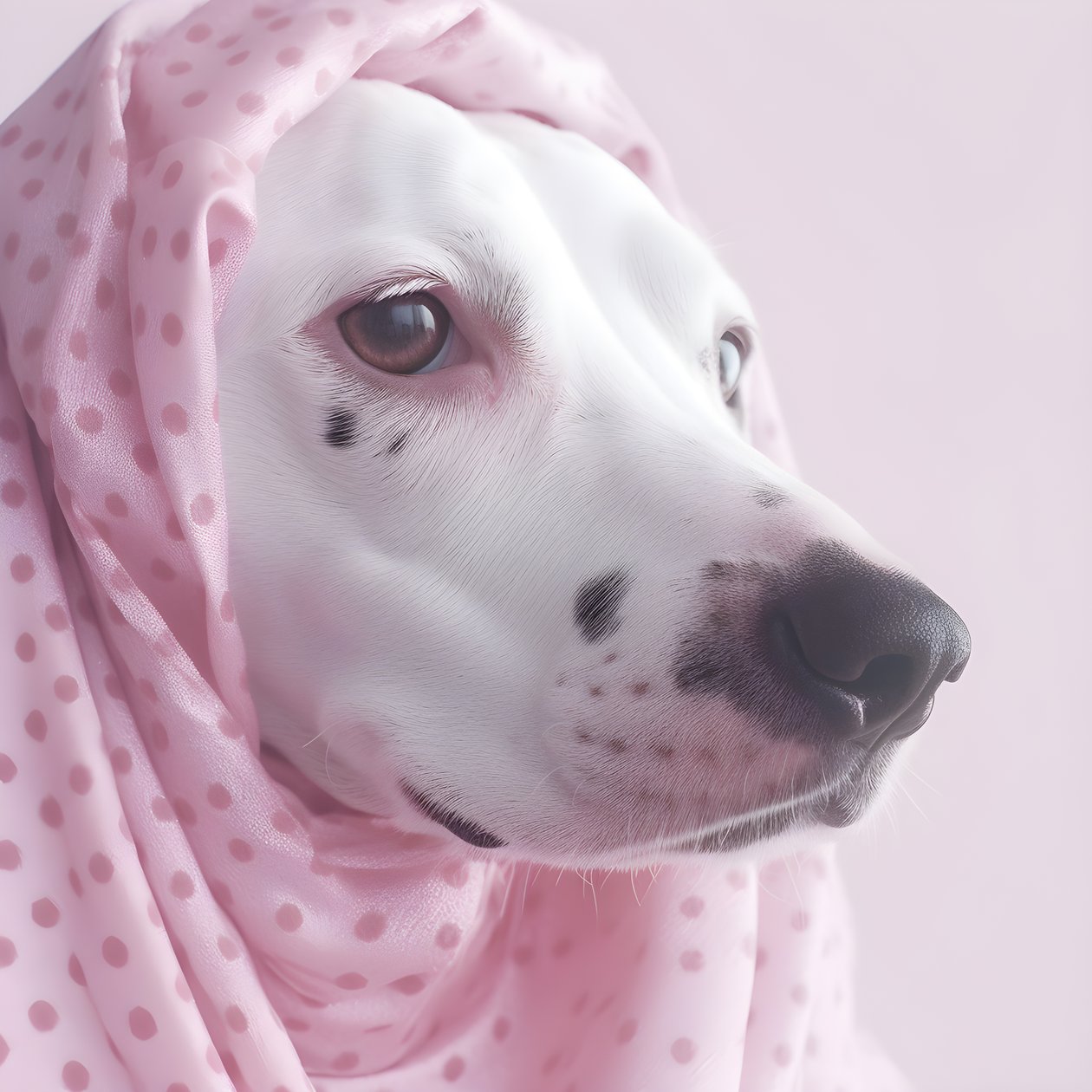 Kiehtova lähikuva sian vaaleanpunaisesta valkoisista eläinten dalmatialaispilkuista moiré-kuviossa 4 af Kurt Heppke