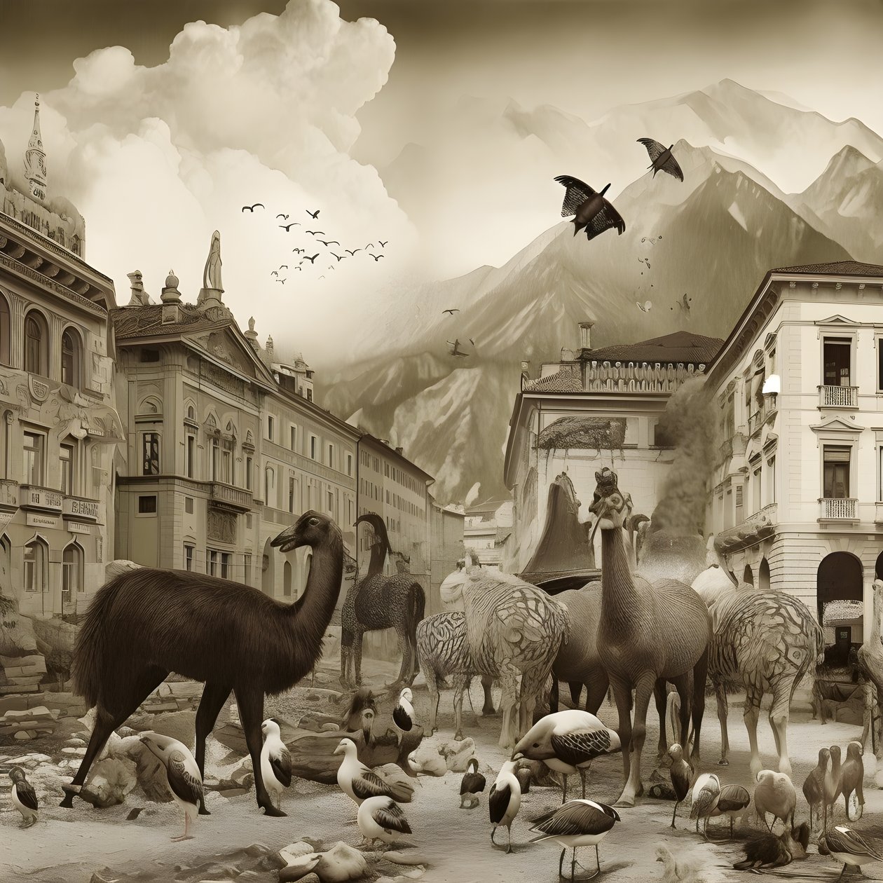Innsbruck i et gammelt fotografi med elegante zebraer, måger, aber og lerfigurer. 3 af Kurt Heppke