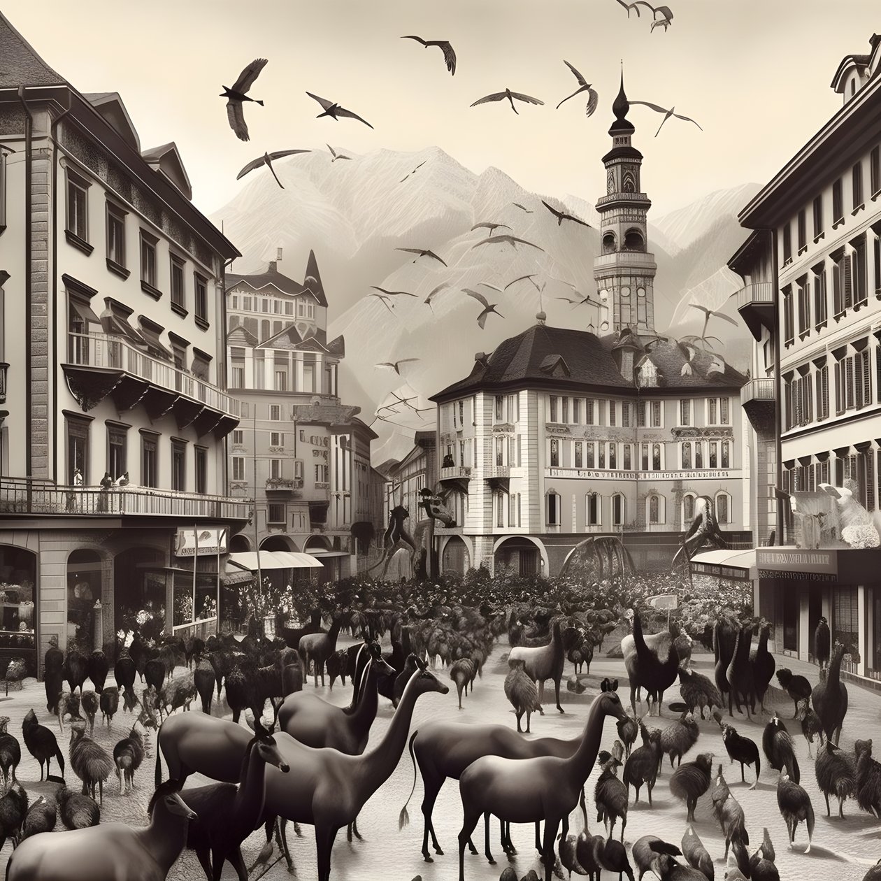 Innsbruck i et gammelt fotografi med elegante zebraer, måger, aber og lerfigurer. 4 af Kurt Heppke
