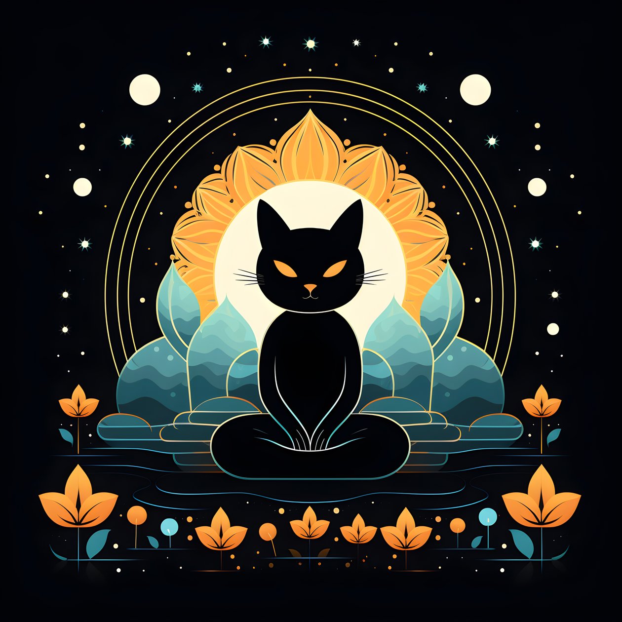 Kat i meditation sidder på en lotusblomst 3 af Kurt Heppke