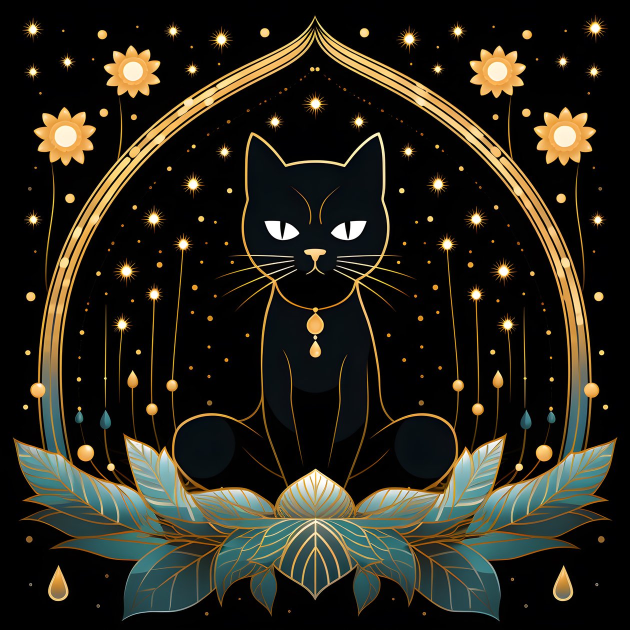 Kat i meditation sidder på en lotusblomst 4 af Kurt Heppke