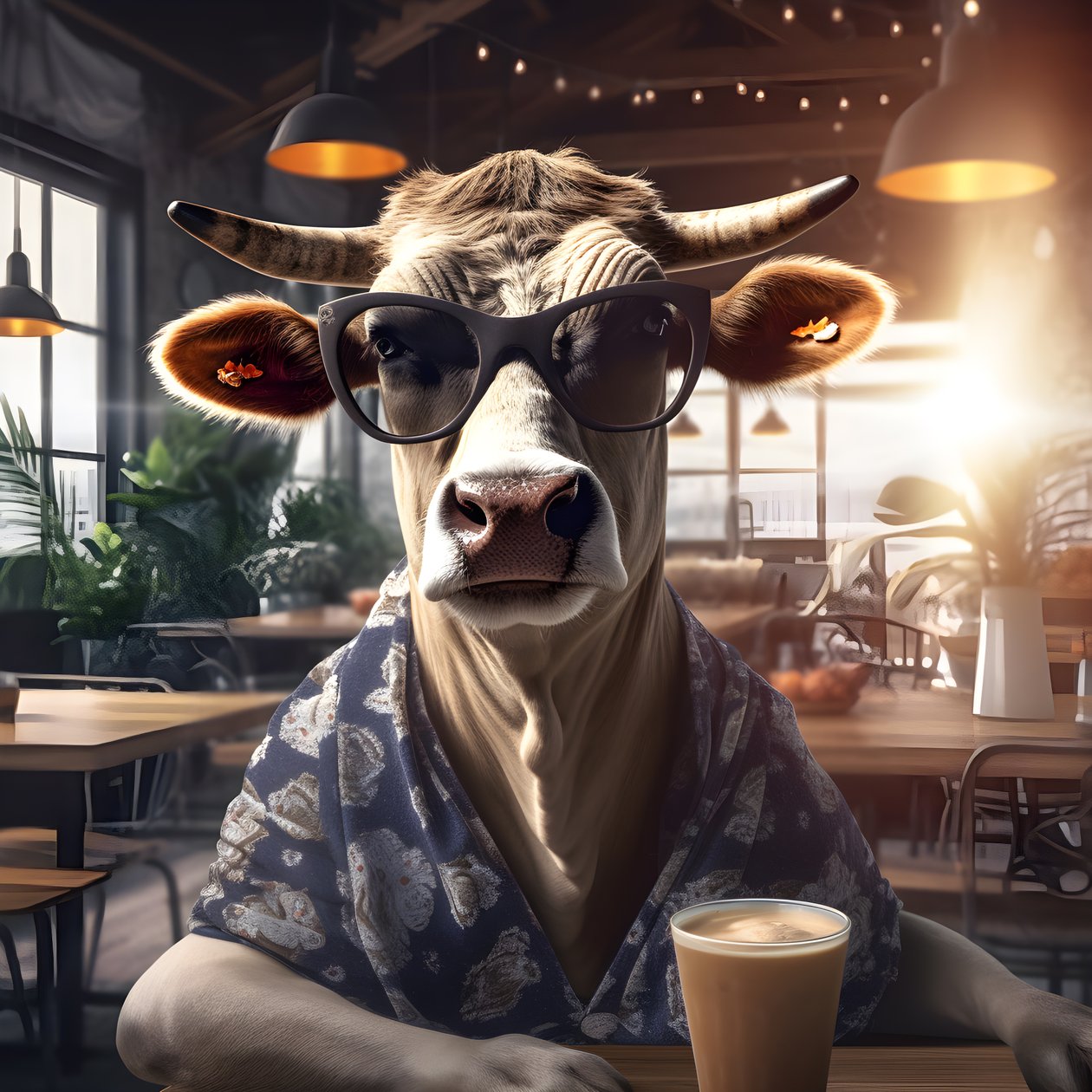 Ko med solbriller og ser på kold kaffe 3 af Kurt Heppke