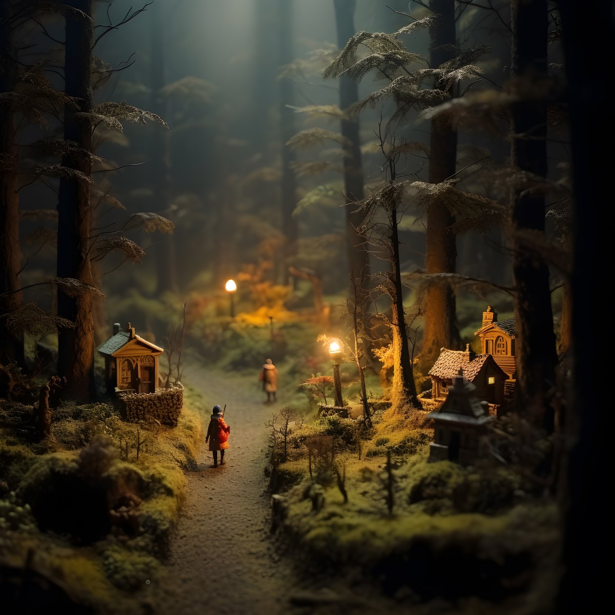 Miniature tilt-shift Halloween-skov med tågede træer og en uhyggelig atmosfære 1 af Kurt Heppke