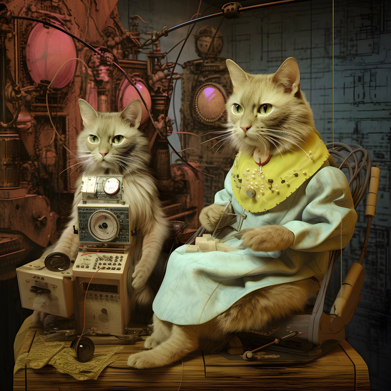 Kaksi antropomorfista kissaa, Tomcat ja Cat, Kubrick Ian Synthetic 2 af Kurt Heppke